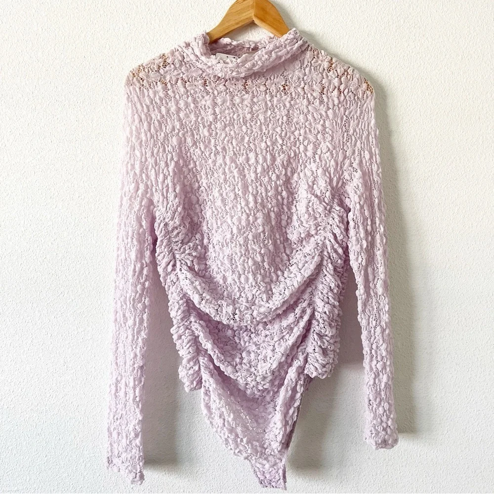 Free People Intimately Orchid Ice Lace Mesh Day N Night Long Sleeve Bodysuit